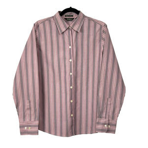 Eddie Bauer Shirt Mens Large Pink Striped Wrinkle Resistant Button Down‎